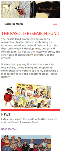Pasold Research Fund website - as it looks on a mobile device